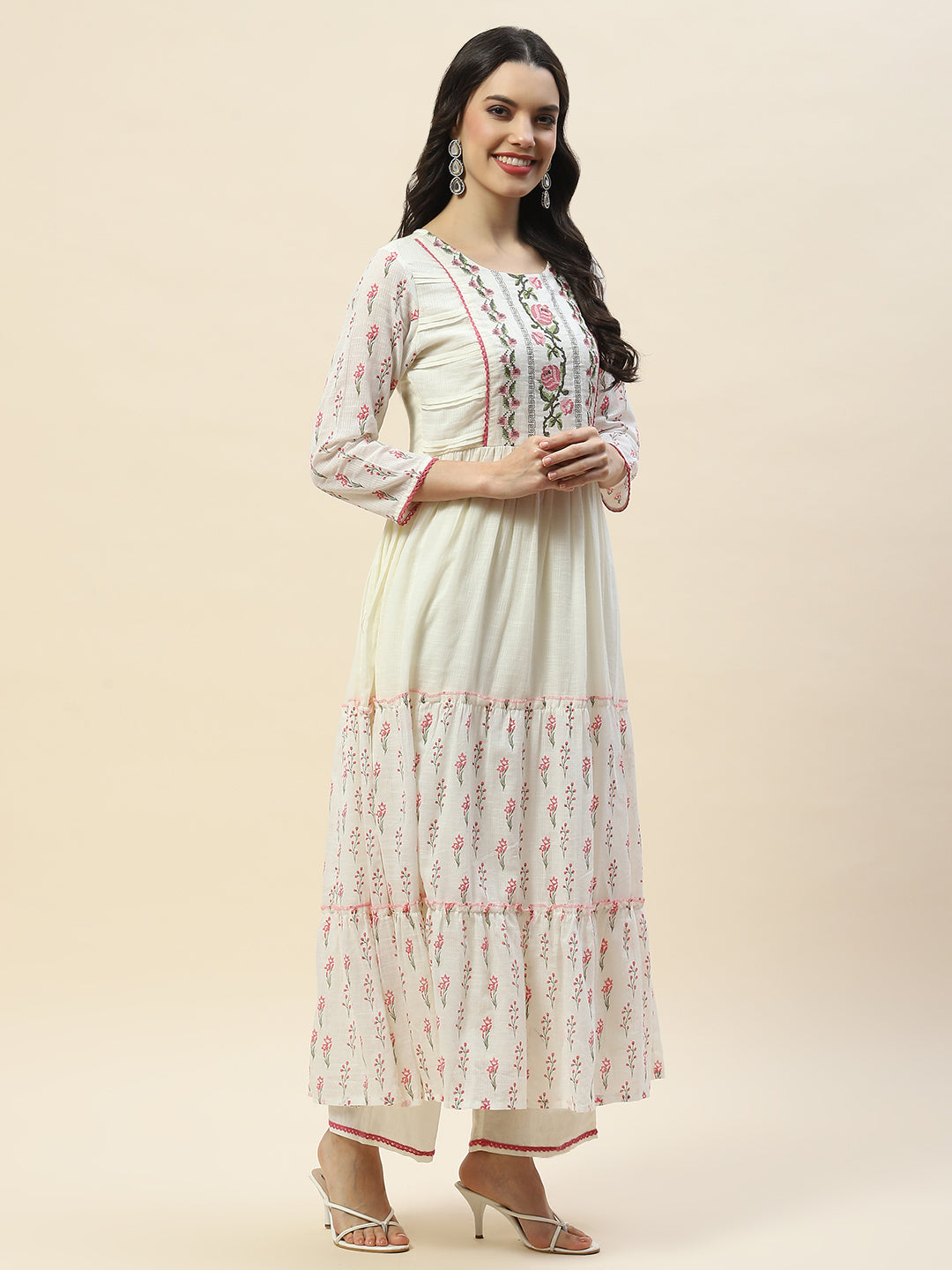 Yoke Embroidered Cotton Anarkali Kurta