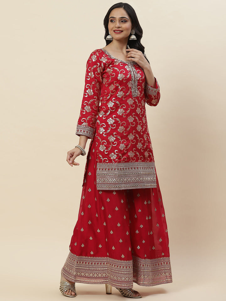 Floral Woven Handloom Kurti With Pants &amp; Dupatta