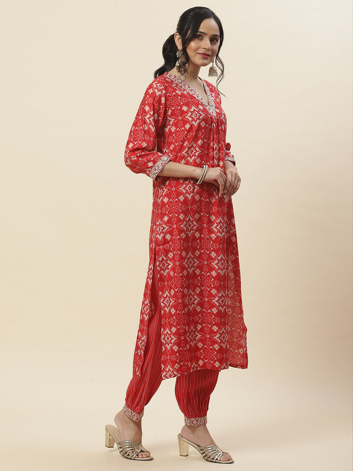 Floral Printed Cotton Kurta With Pants &amp; Dupatta