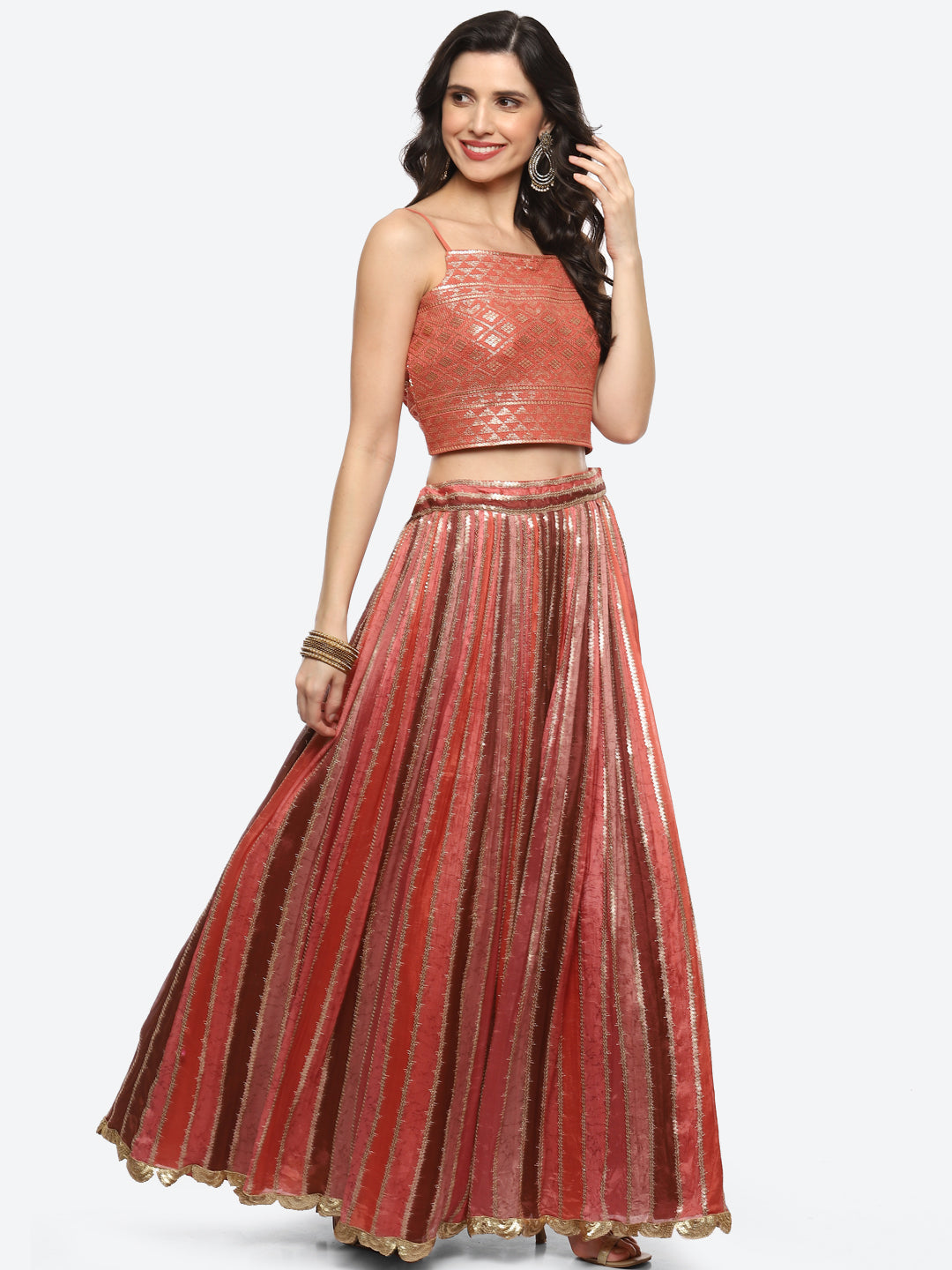 Resham Embroidered Georgette Choli Jacket With Lehenga &amp; Dupatta
