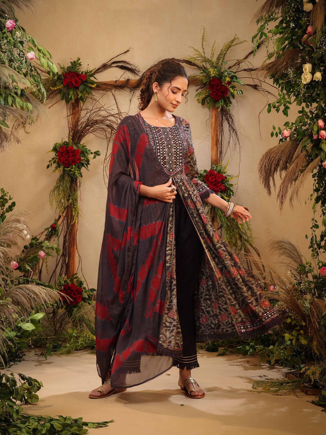 Floral Printed Muslin Kurta With Palazzo &amp; dupatta