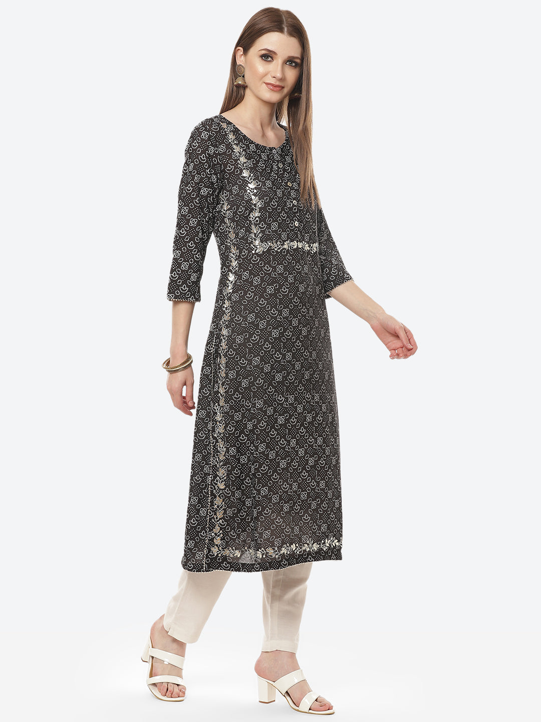 Printed Gota Work Cotton Muslin Kurti