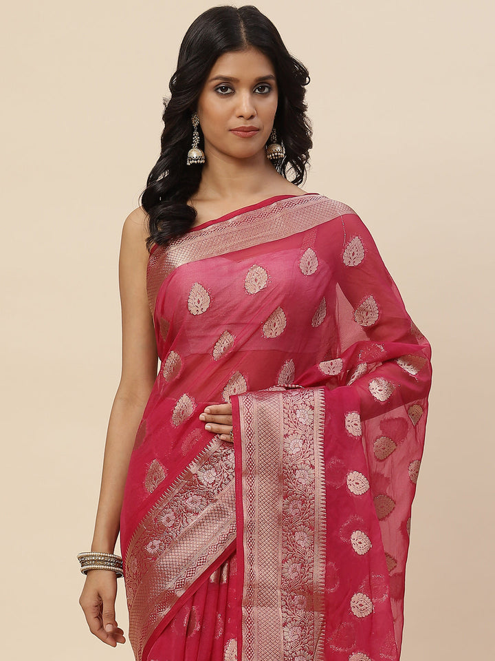 Zari Booti Organza Plain Saree