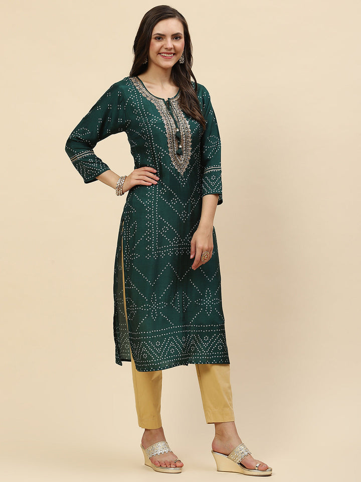 Neck Embroidered &amp; Printed Handloom Kurta