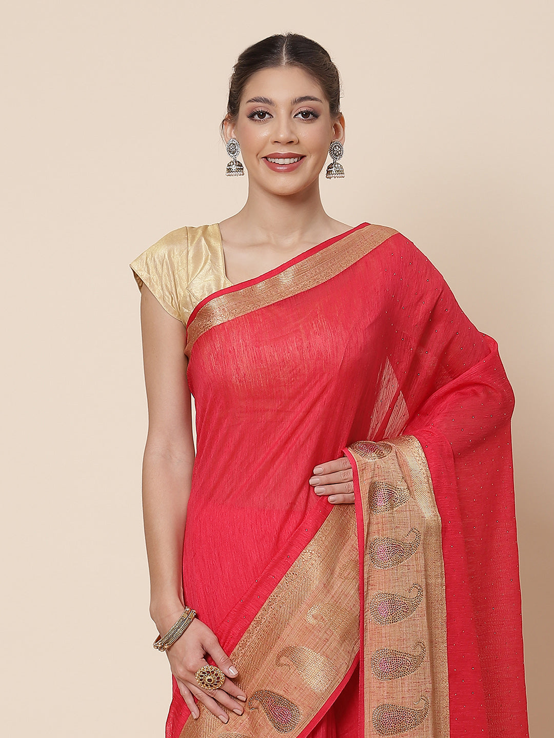 Stone Work Art Handloom Woven Saree
