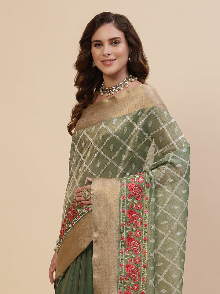 Resham Jaal Cotton Embroidered Saree