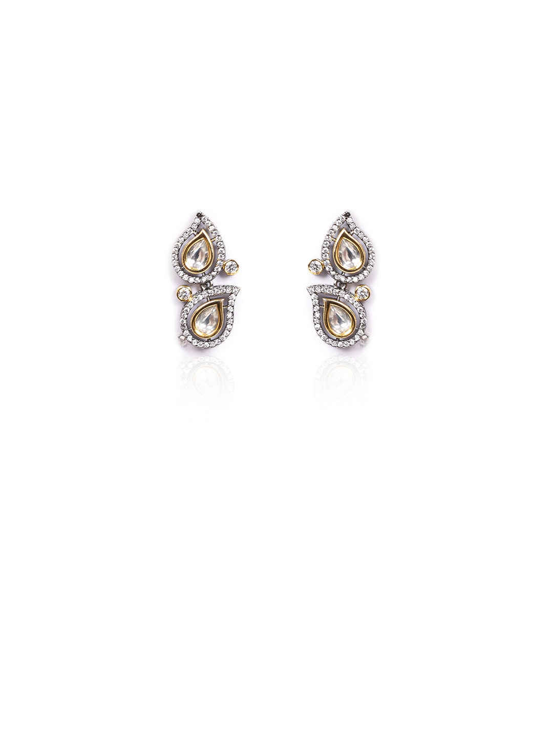 Golden &amp; White Kundan Necklace Set With Earrings