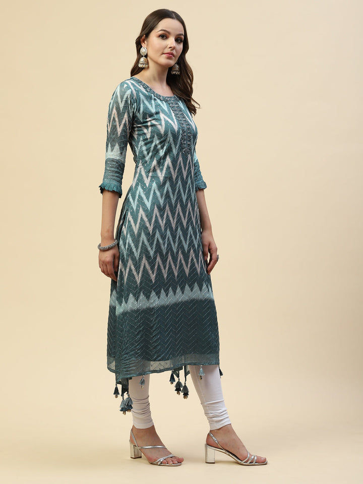 Resham Mirror Chiffon Kurta