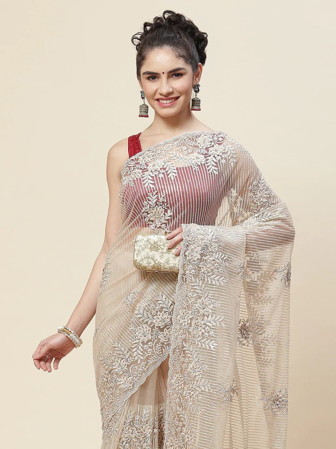 Swarovski Jaal Embroidered Net Saree