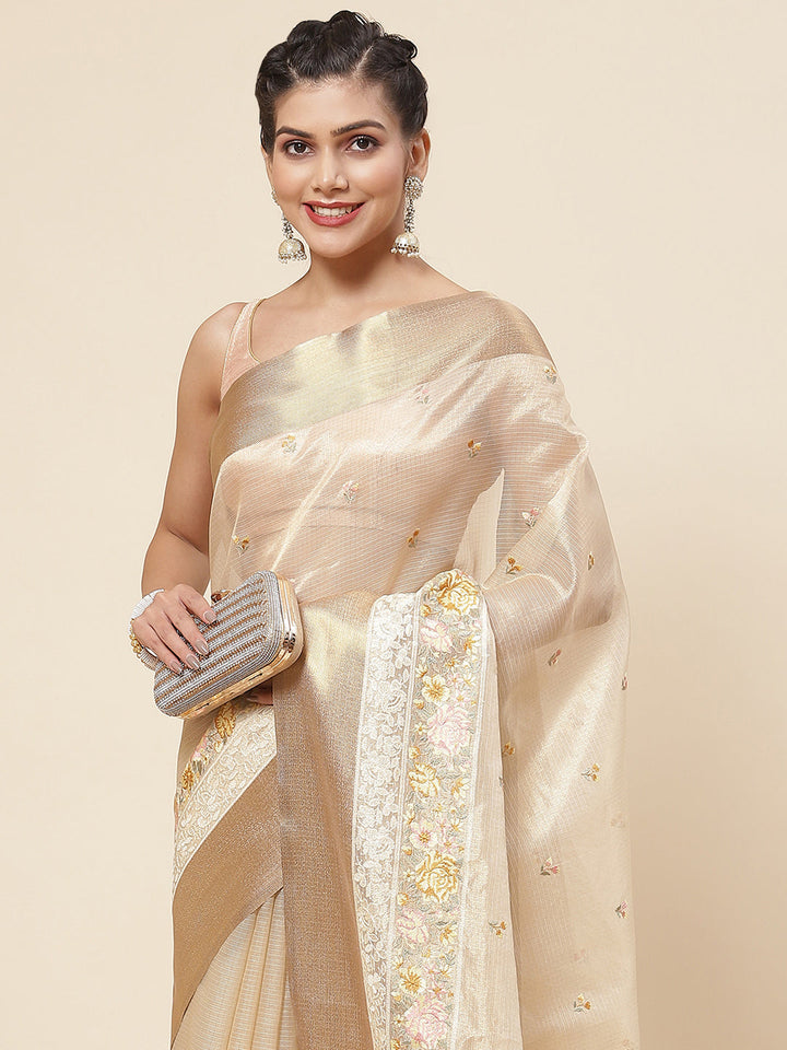 Resham Booti Embroidered Cotton Saree