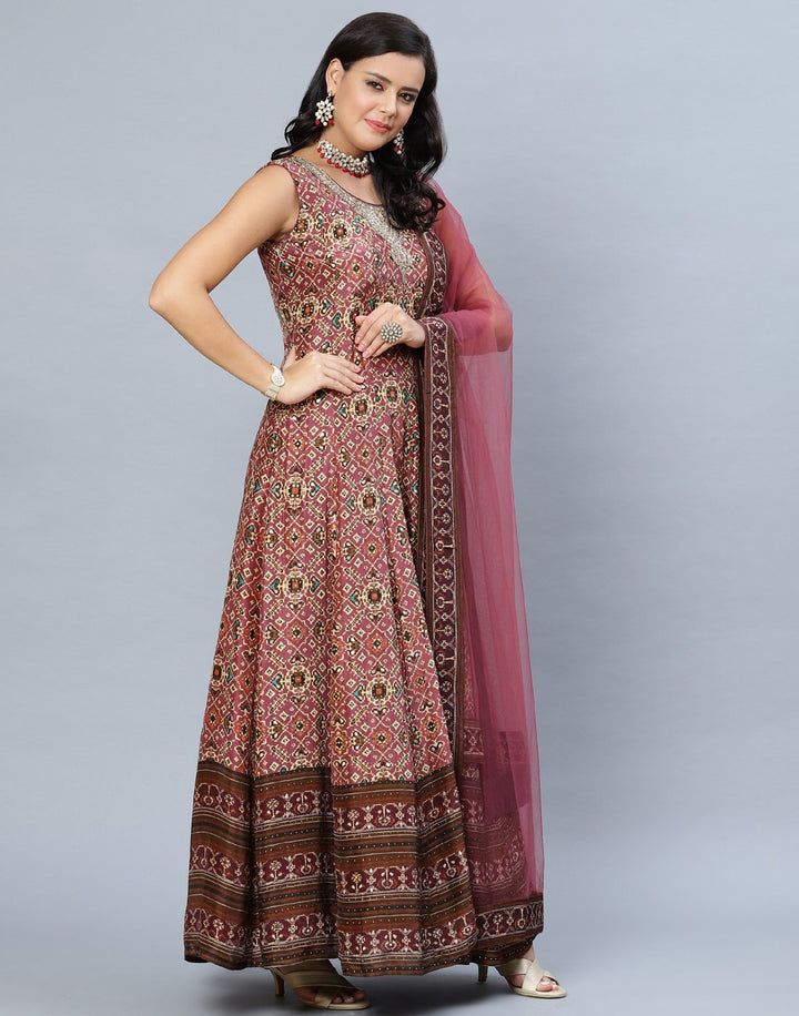 Wine Anarkali Salwar Kameez Stitched Suit