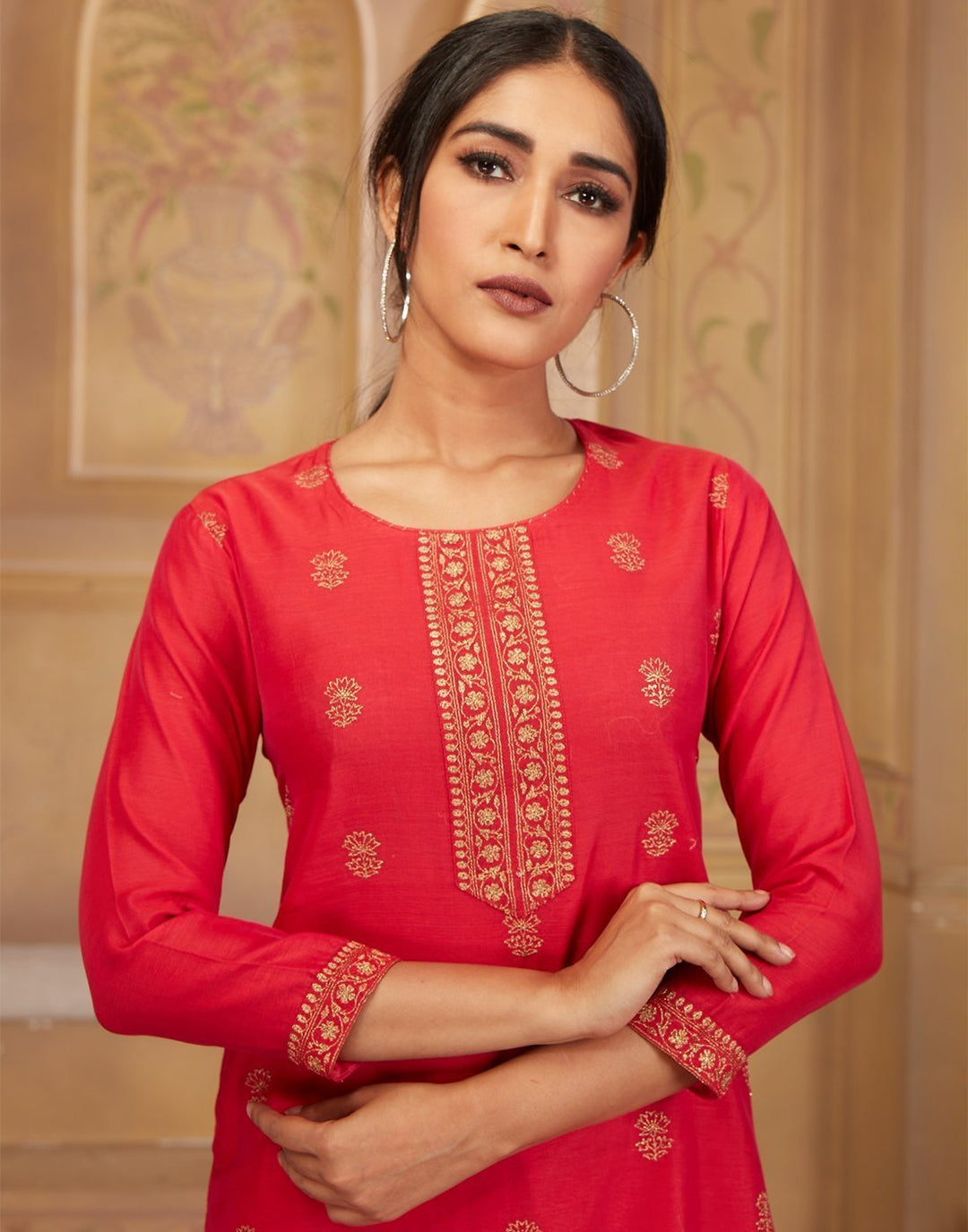 MBZ Meena Bazaar-Cotton Chanderi Kurti with Plazzo