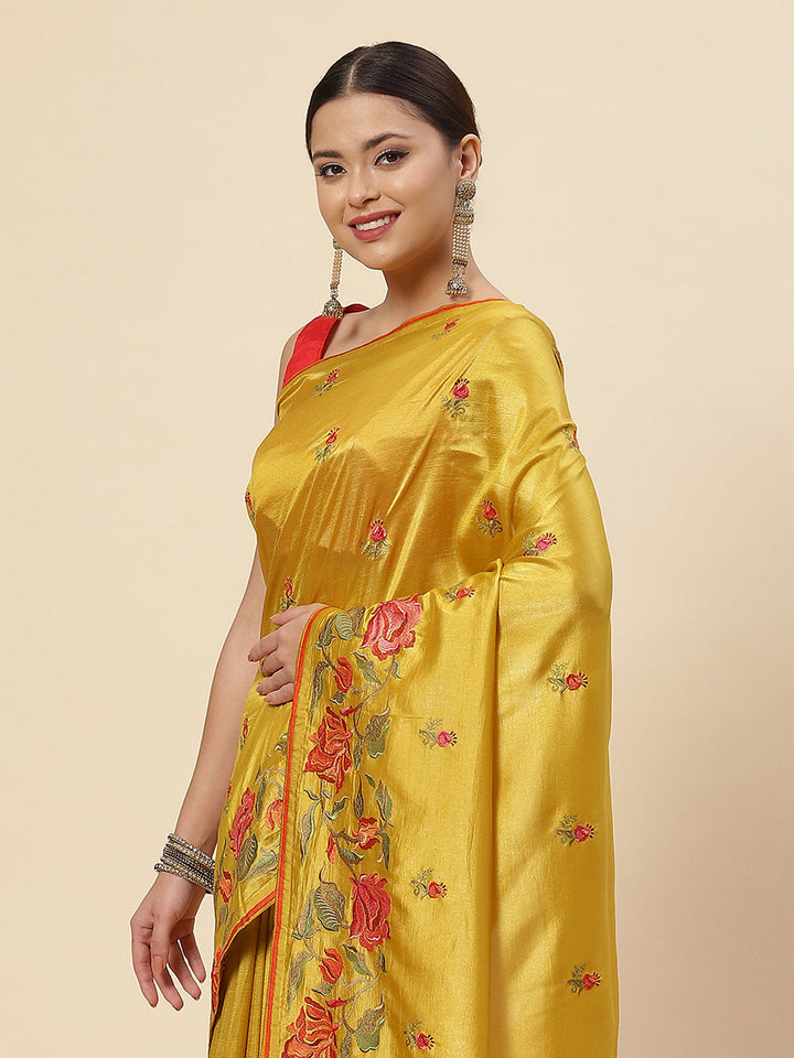 Floral Booti Embroidered Crepe Saree