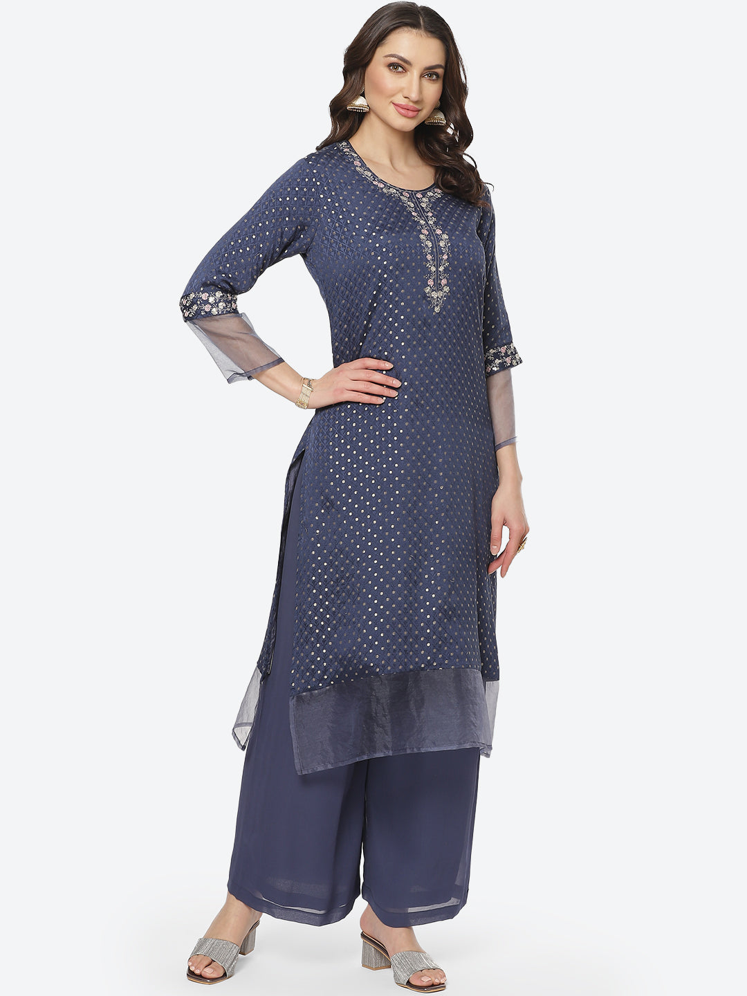 Resham Booti Neck Work Crepe Georgette Stitched Salwar Kameez With Embroidered Dupatta