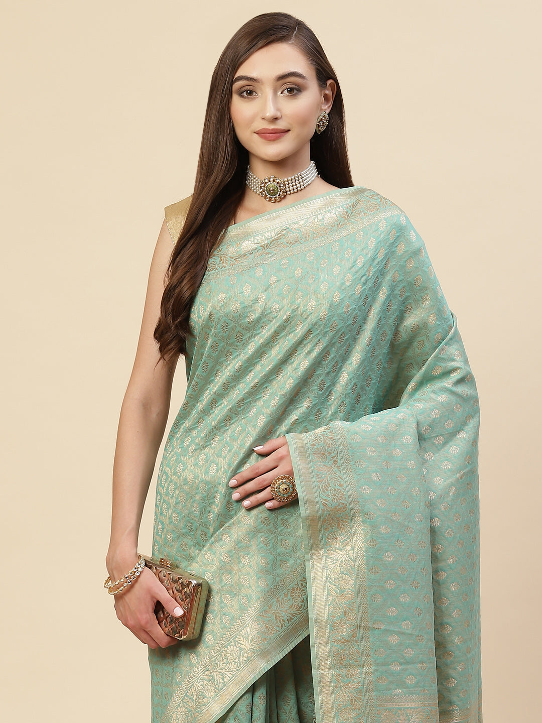 Zari Border Booti Cotton Woven Saree