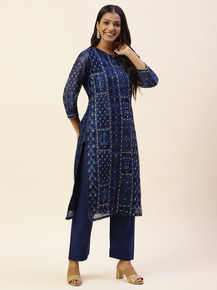 Printed Chanderi Kurta With Pants