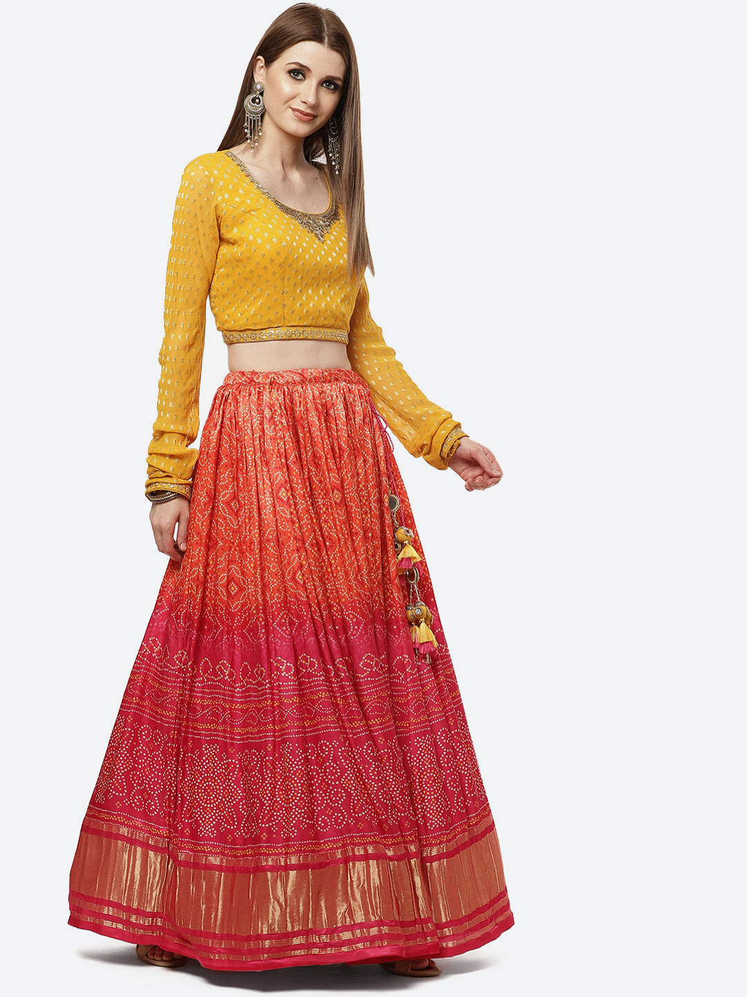 Bandhani Printed Lehenga Choli With Printed Dupatta