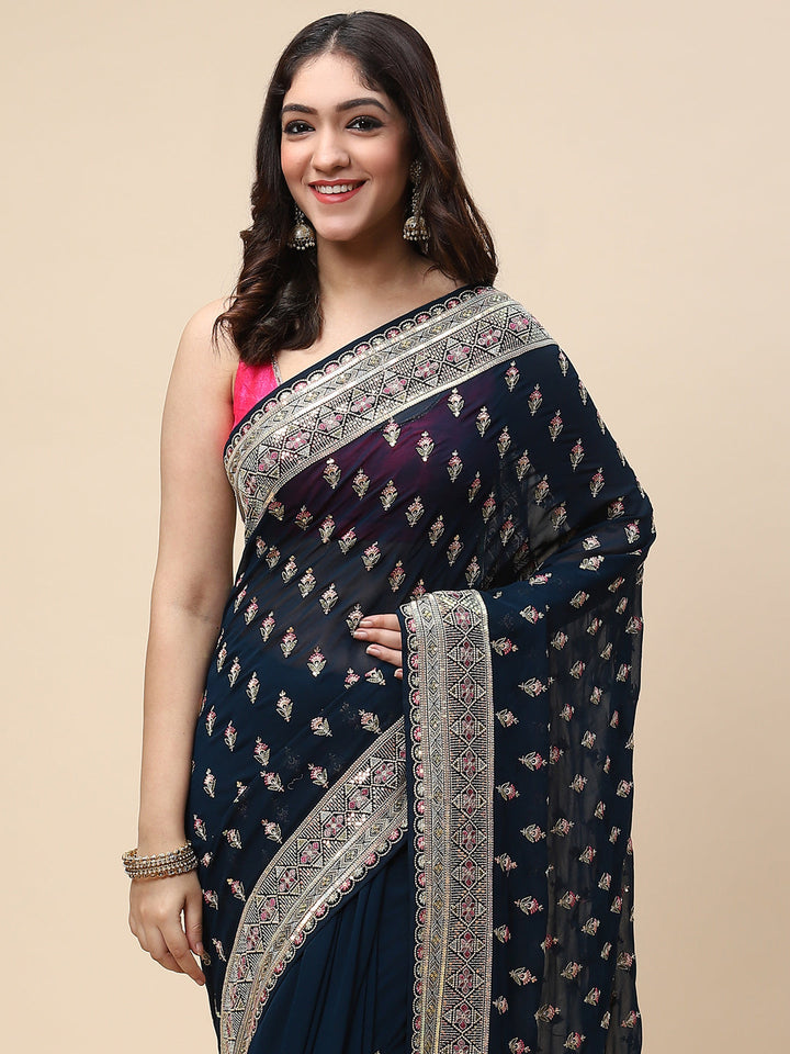 Resham Booti Embroidered Georgette Saree