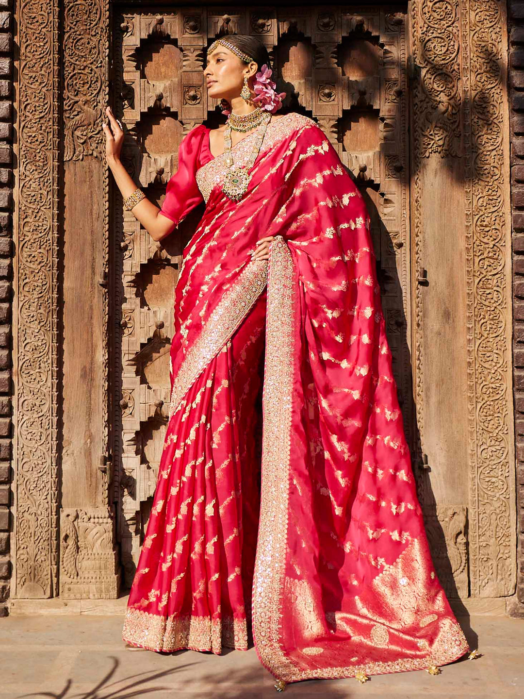 Gota Work Embroidered Organza Saree