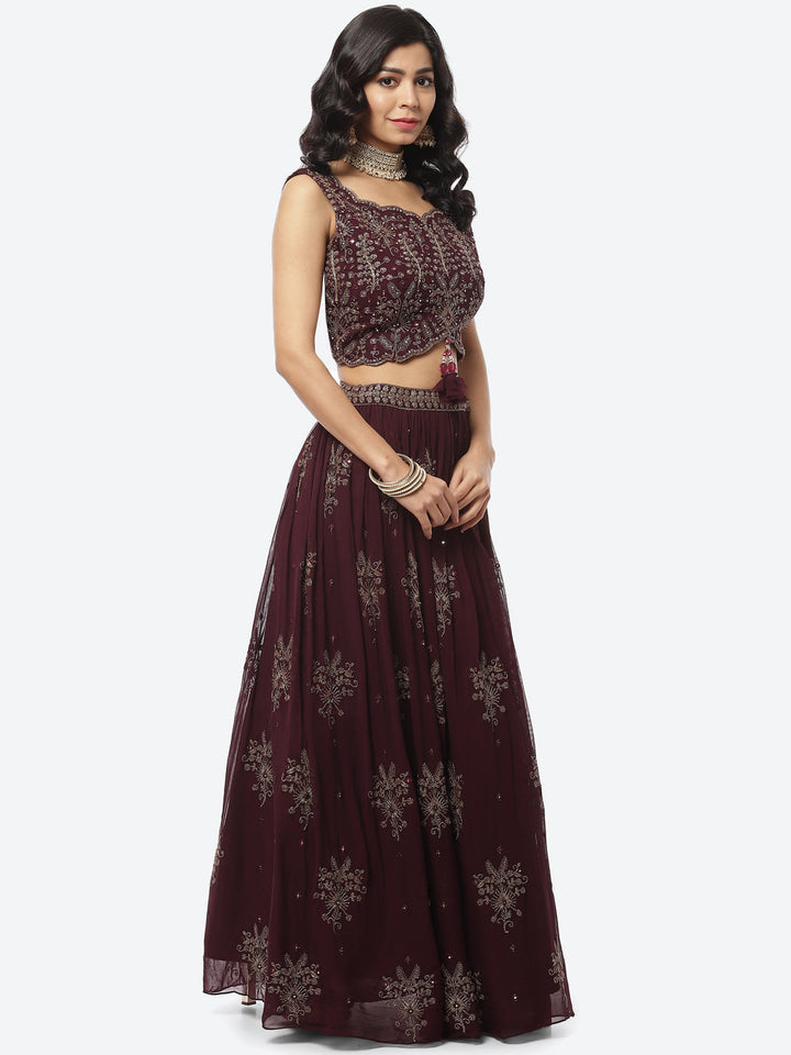 Georgette Lehenga Paired With Matching Crop Top