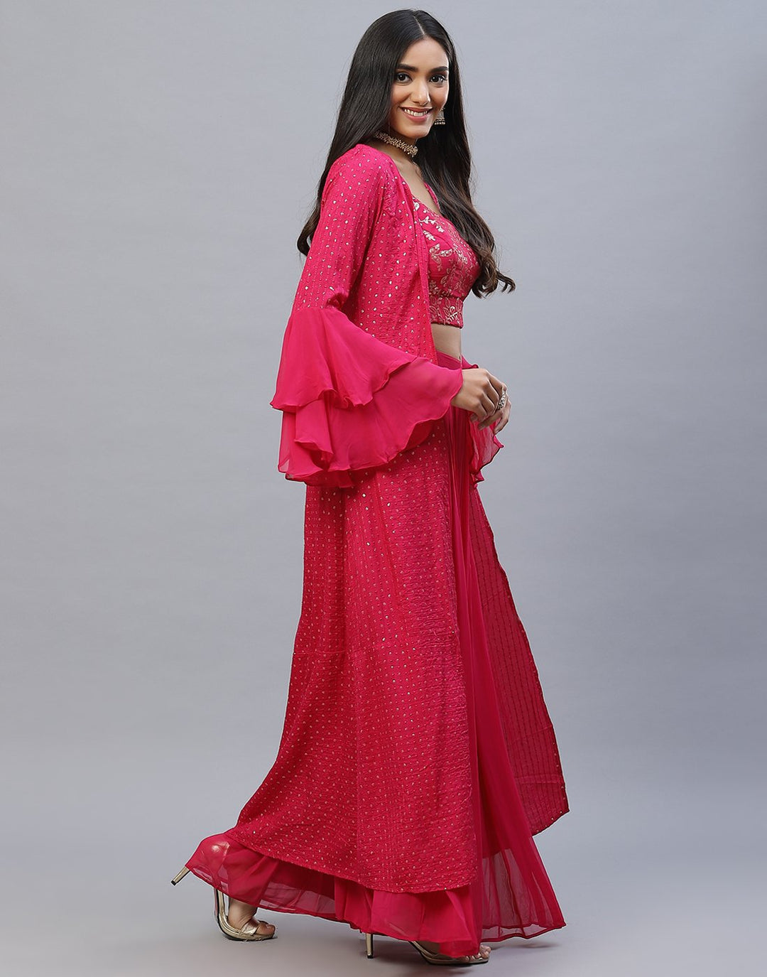 Maroon, Rani and Navy Blue Handloom Dupion Salwar Kameez with Shrug
