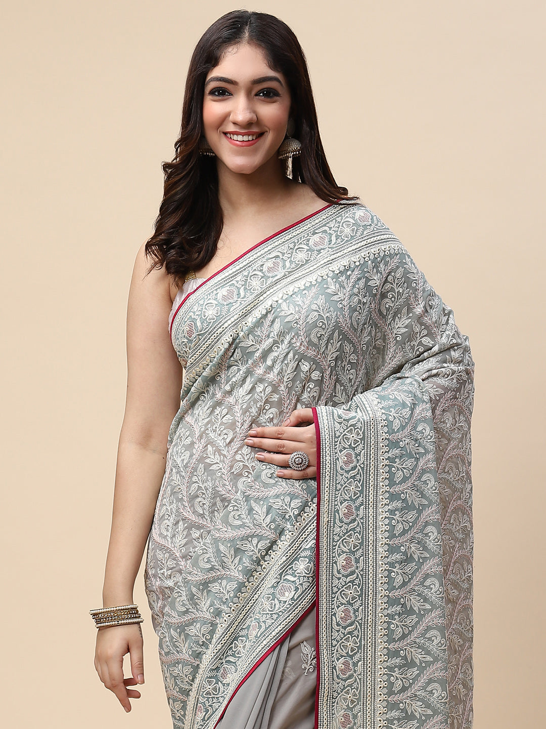 Zari Jaal Embroidered Georgette Saree