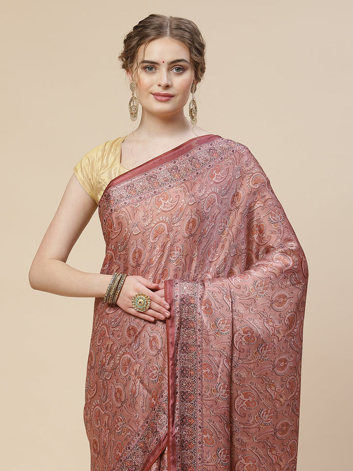 Stone Work Satin Printed Saree