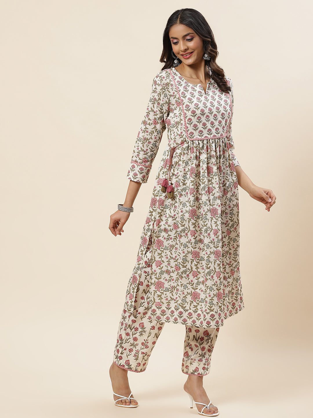 Floral Printed Cotton Kurta With Pants