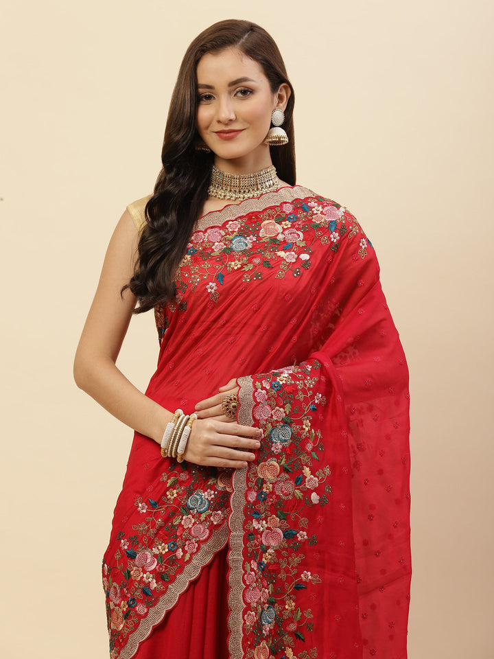 Resham Border Embroidered Georgette Saree