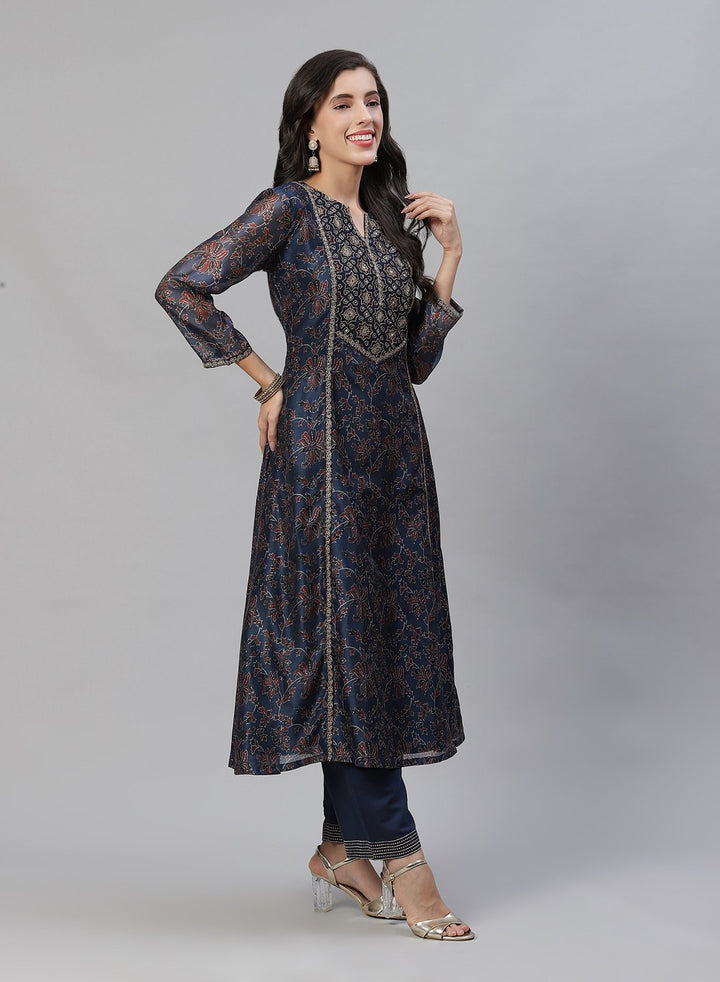 Printed Chanderi Anarkali Kurti With Pant