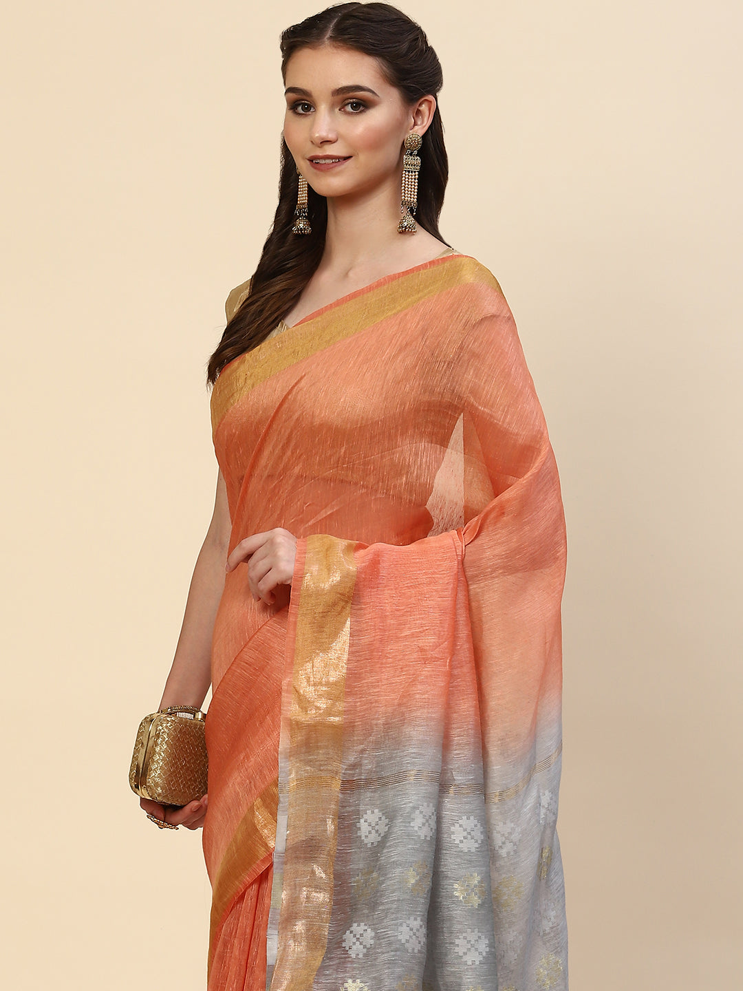 Resham Border Linen Woven Saree