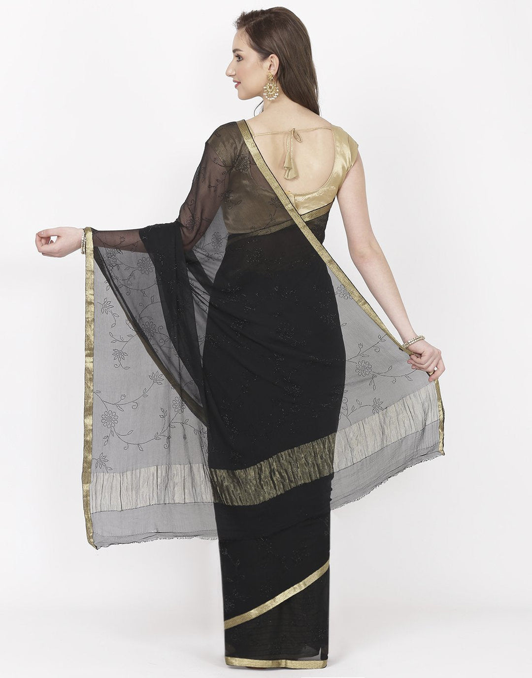 MBZ Meena Bazaar-Yellow Chiffon Saree