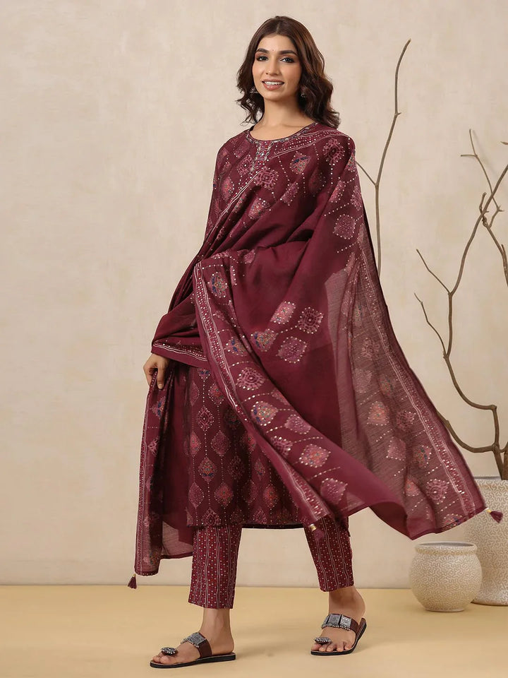 Block Printed Muslin Kurta With Pants &amp; Dupatta