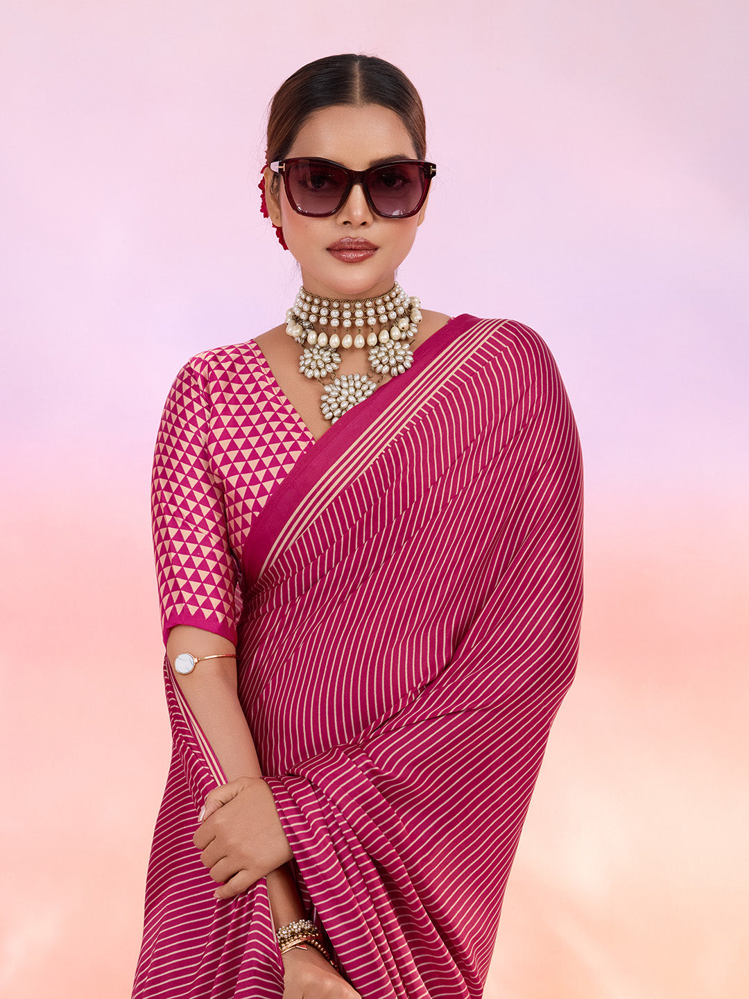 Printed Satin Saree