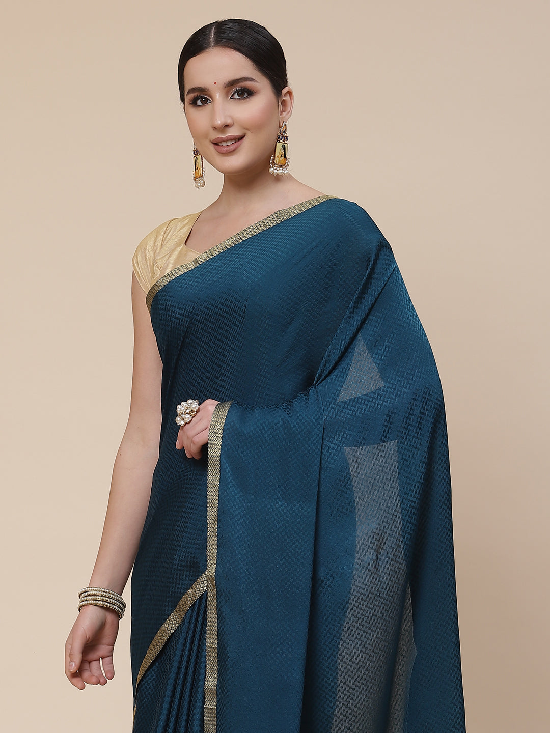 Piped Border Crepe Plain Saree