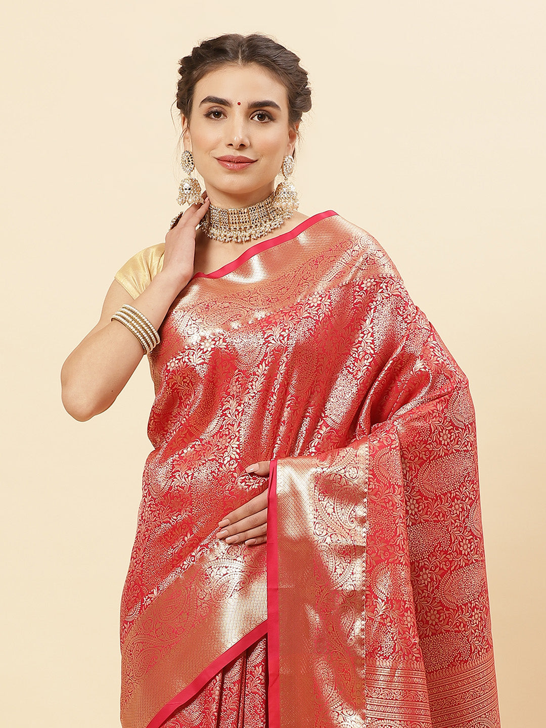 Art Handloom Saree with Brocade Zari Jaal Border