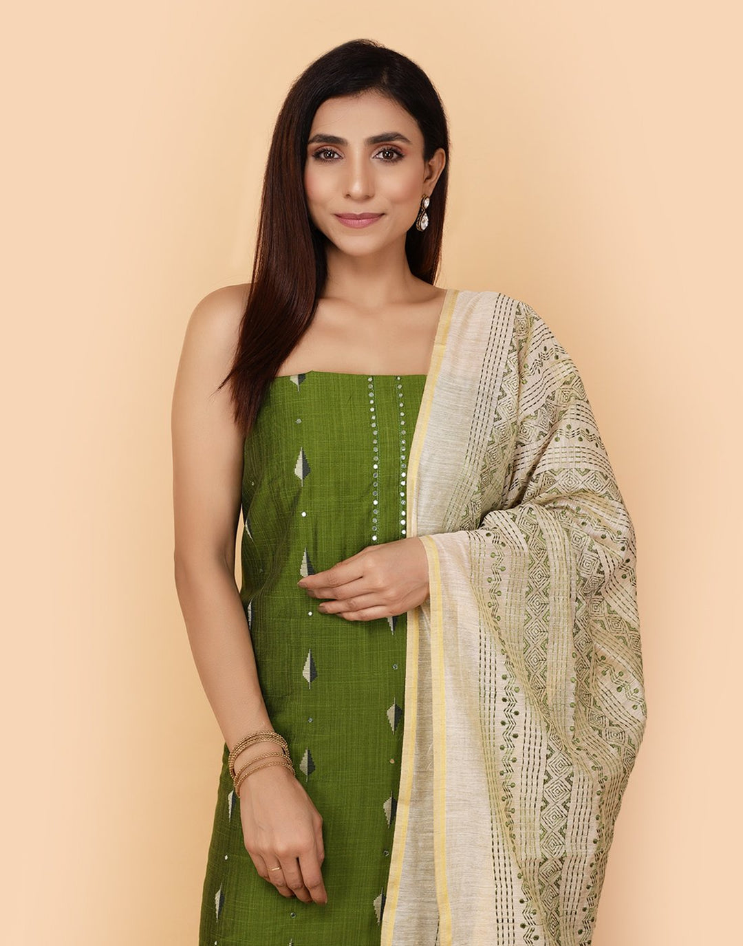 Embroidered Chanderi Suit Piece With Pach Work
