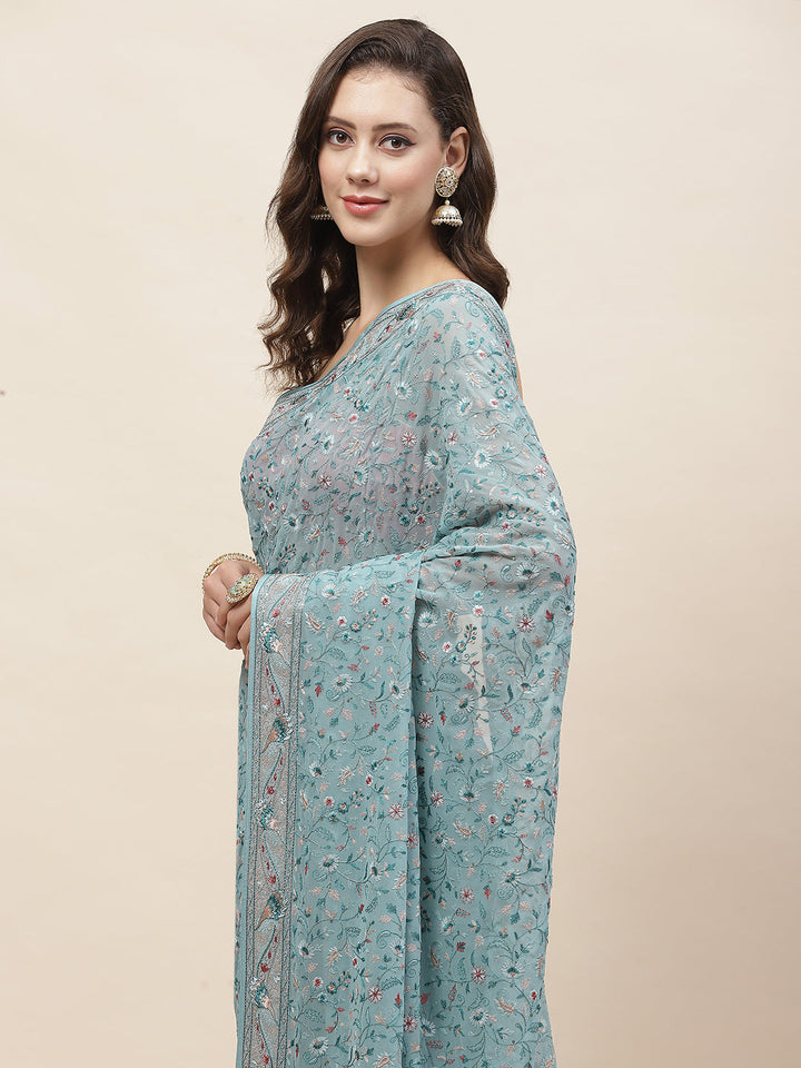 Resham Jaal Embroidery Georgette Saree