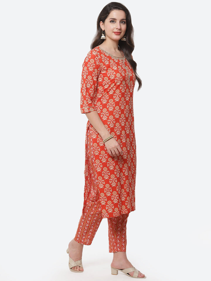 Printed Cotton Muslin Kurti With Printed Pant And Dupatta