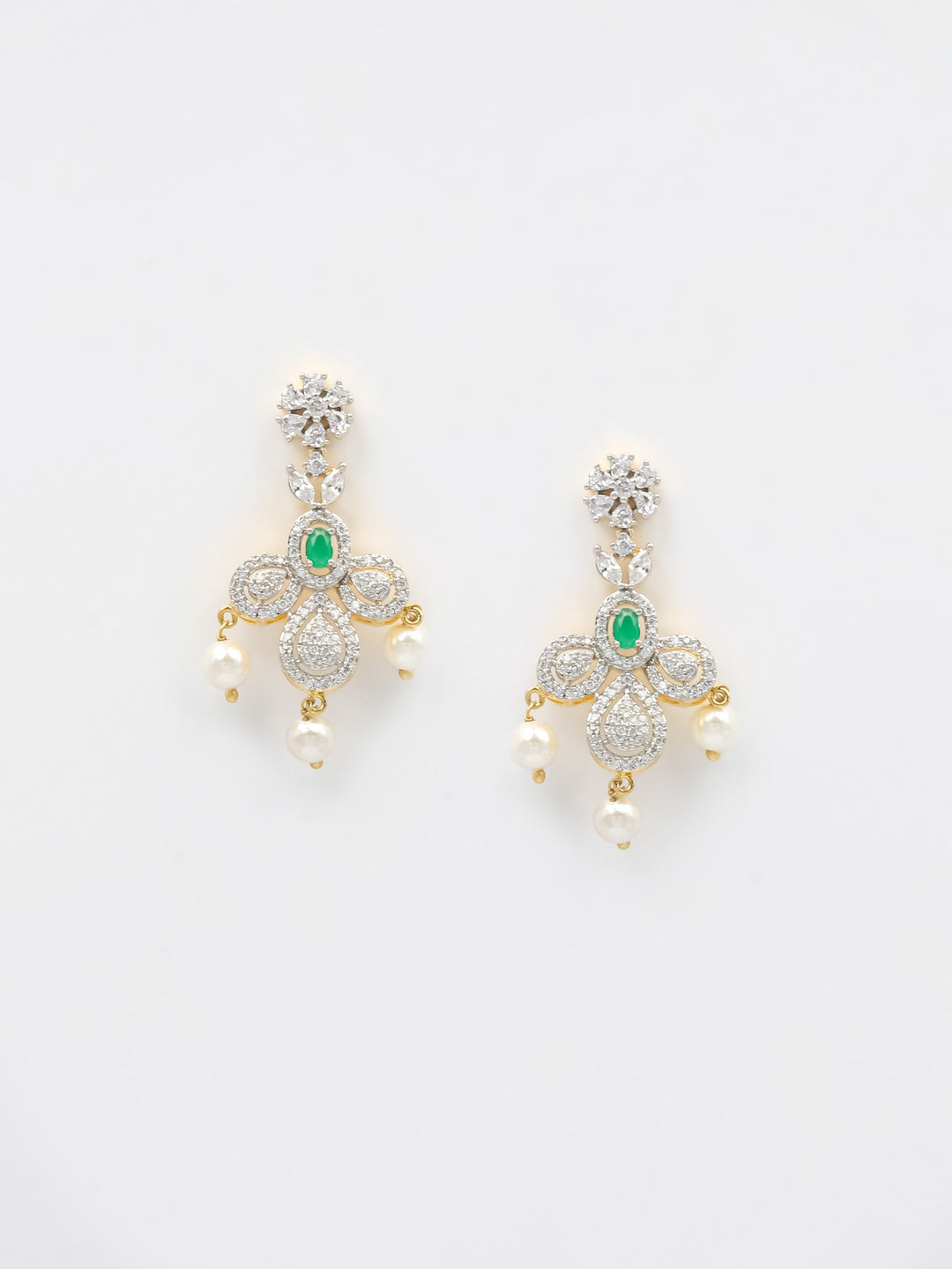 Gold Green Colored Stone Necklace With Earrings