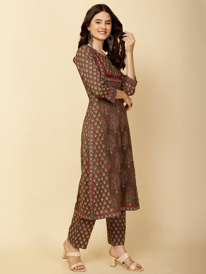 Floral Printed Cotton Kurta With Pants