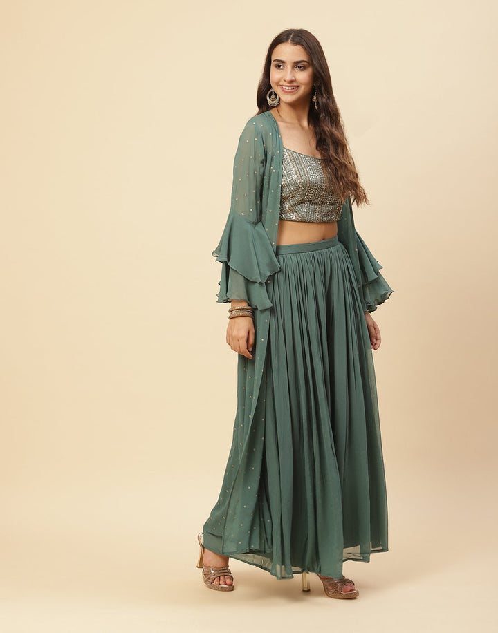 Stone Booti Embroidered Georgette Salwar Kameez Stitched Suit With Jacket