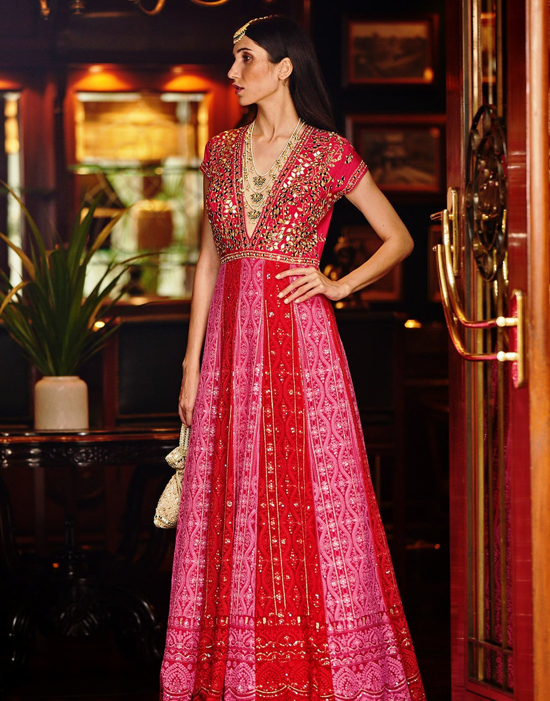 Embroidered Georgette Anarkali Salwar Kameez Stitched Suit With Mirror Work