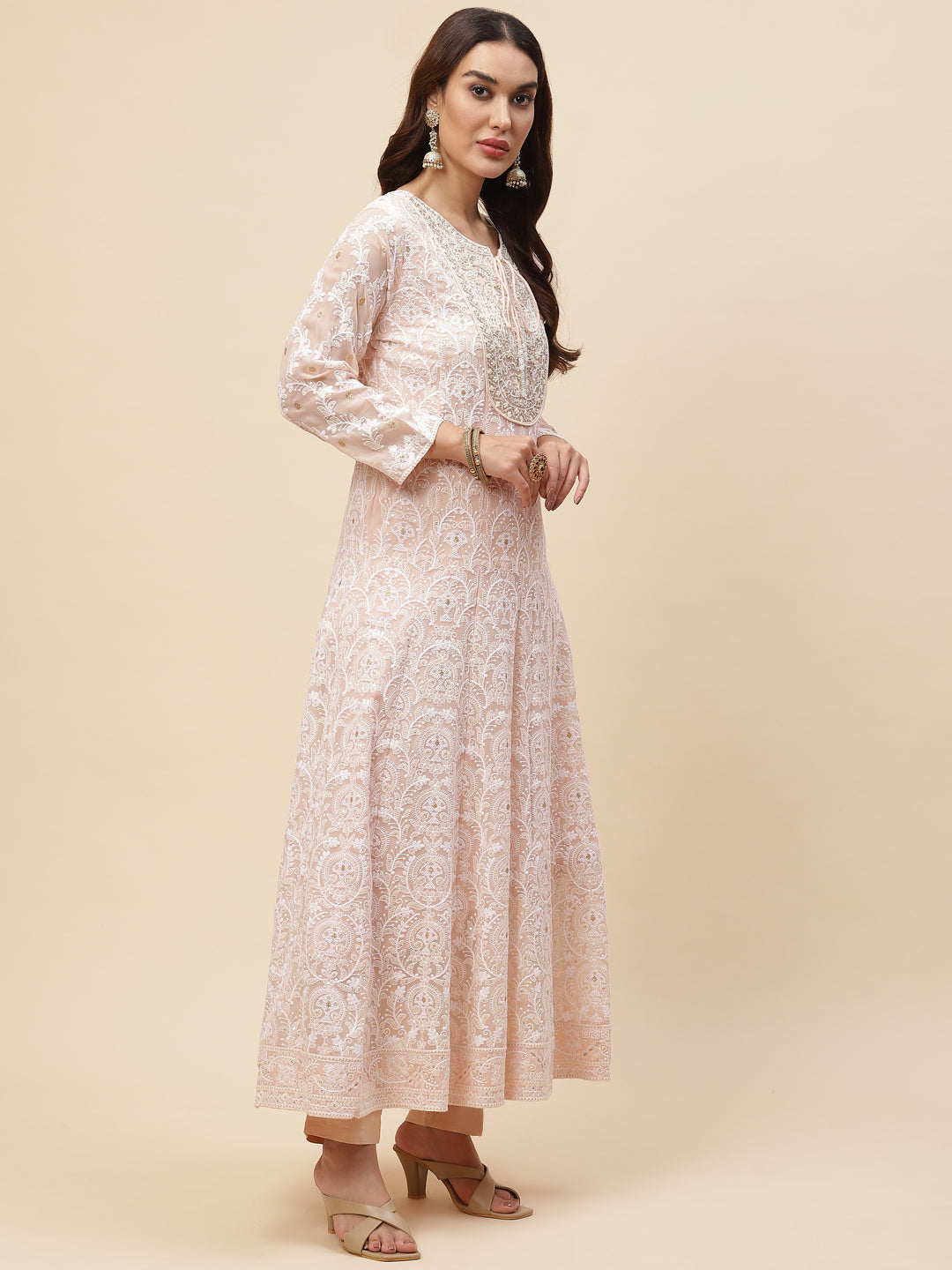 Resham Jaal Georgette Kurta With Pants &amp; Dupatta