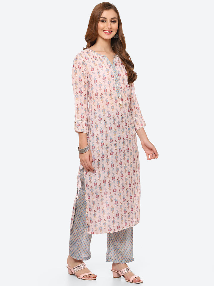Floral Printed Cotton Kurta With Pant