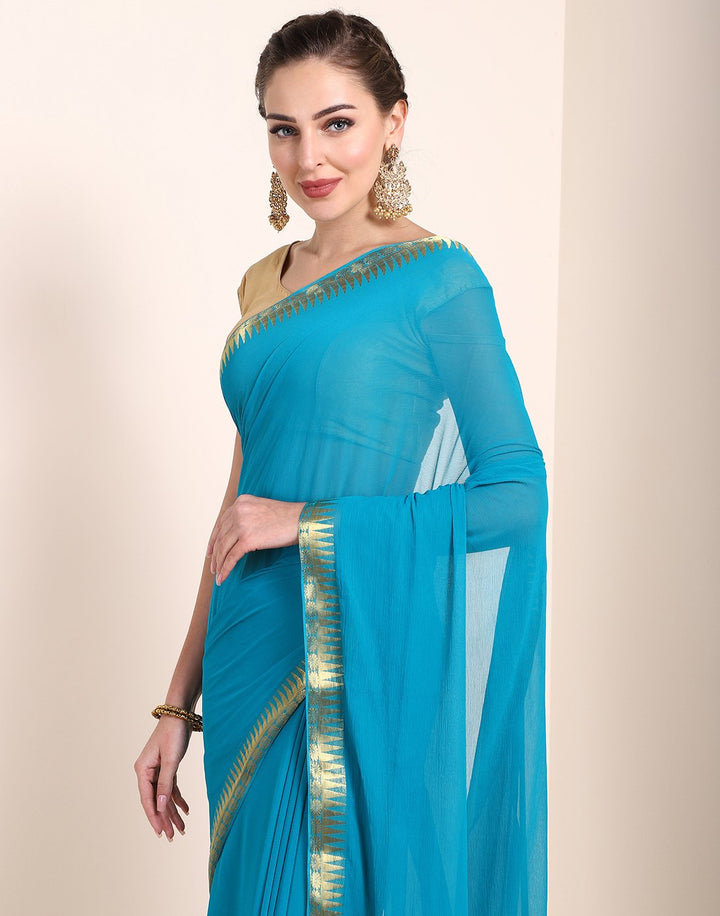 MBZ Meena Bazaar-Navy Blue Art Chiffon Saree