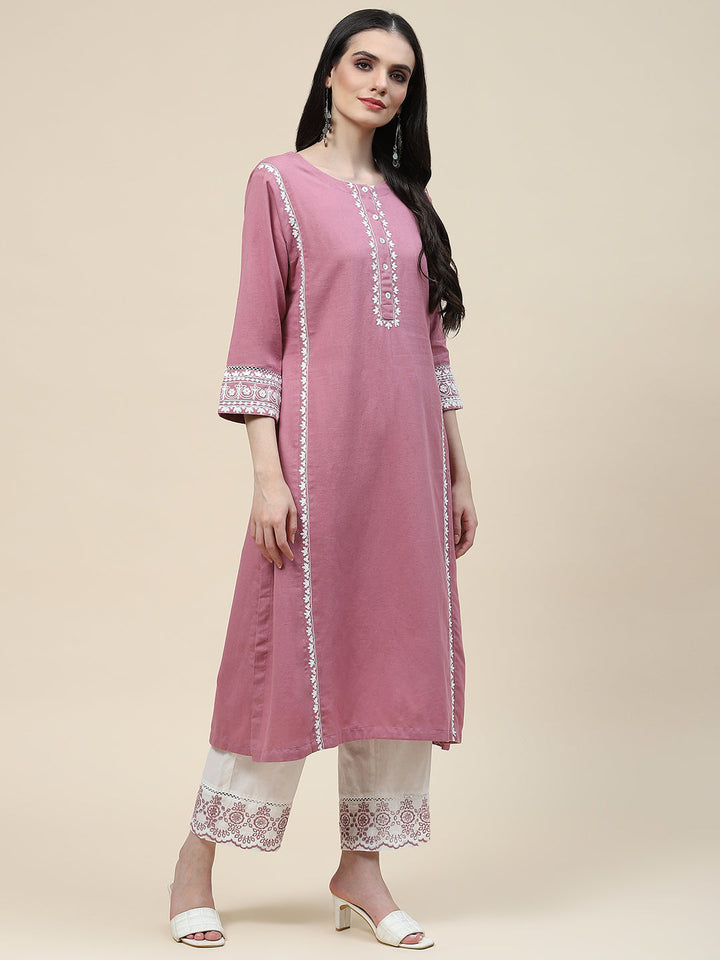 Plain Cotton Kurta With Pants