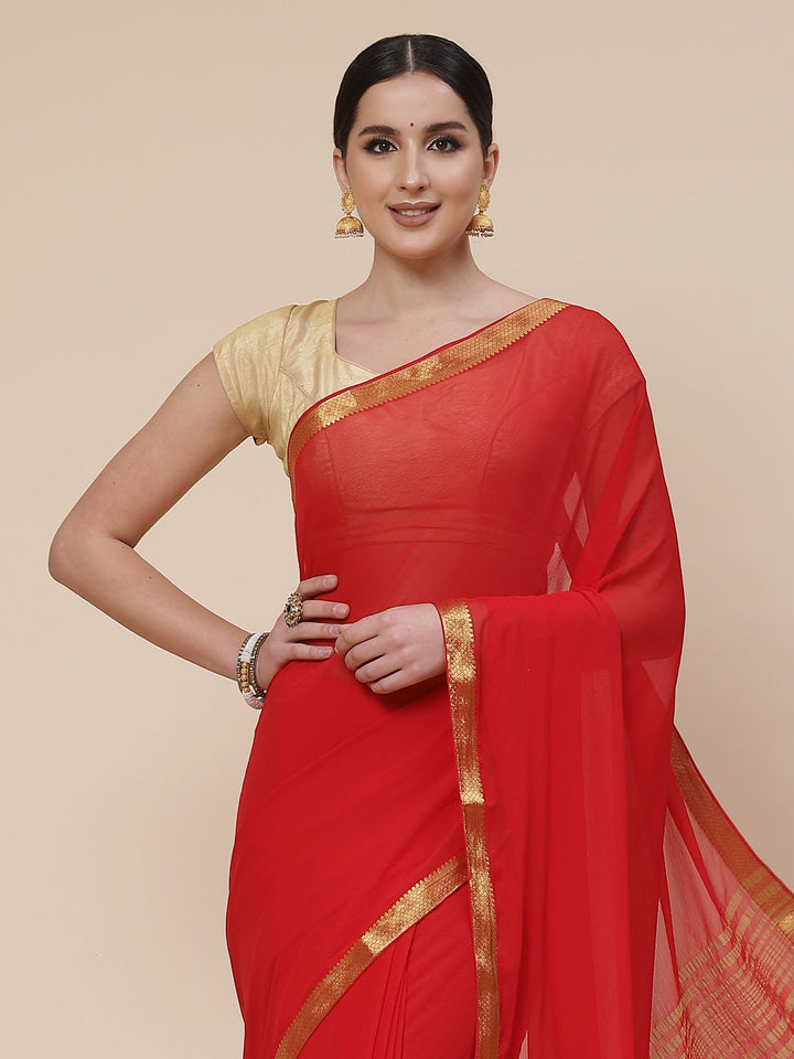 Piped Border Chiffon Plain Saree