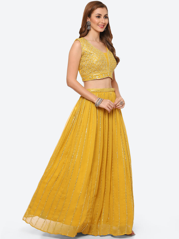 Mirror Work Georgette Choli With Laacha &amp; Net Dupatta