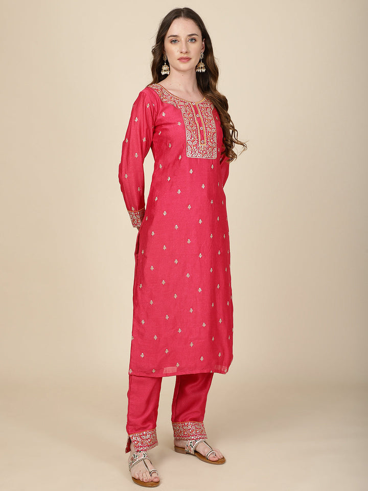 Sequin Work Handloom Kurta With Pants &amp; Dupatta